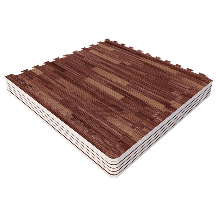 6 dalles carrées de protection + 12 embouts de finition - 1,2 cm d'épaisseur - Couleur bois foncé
