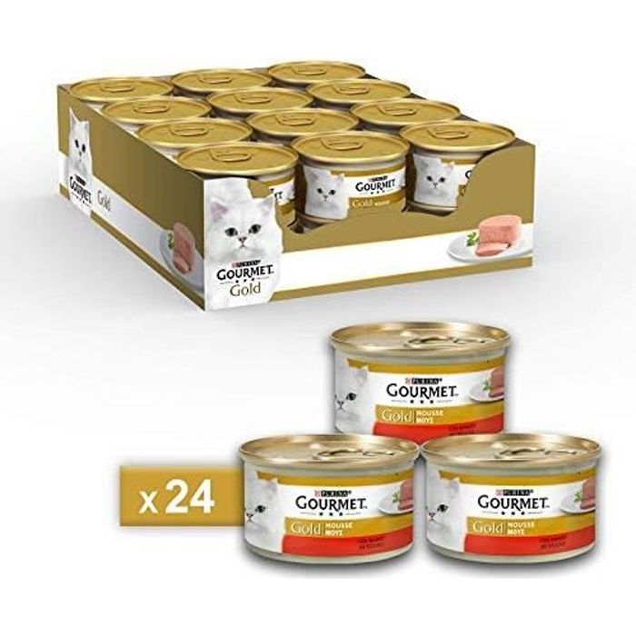 Gourmet Purina Gold Nourriture Humide, Mousse pour Chat, au bœuf – 24 boîtes de 85 g chacune (Pack de 24 x 85 g) 800055005539