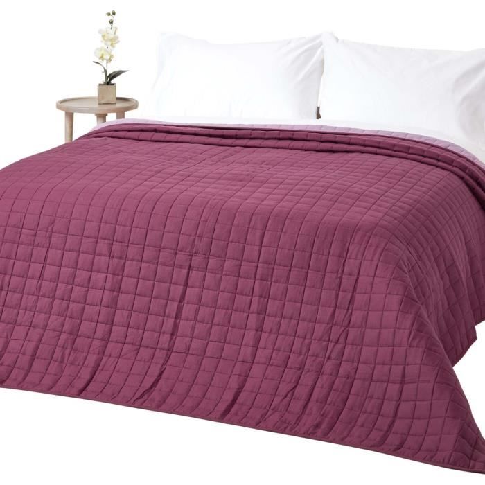 Couvre-lit bicolore en pur coton 400 g-m² coloris lavande & violet 230 x 250 cm