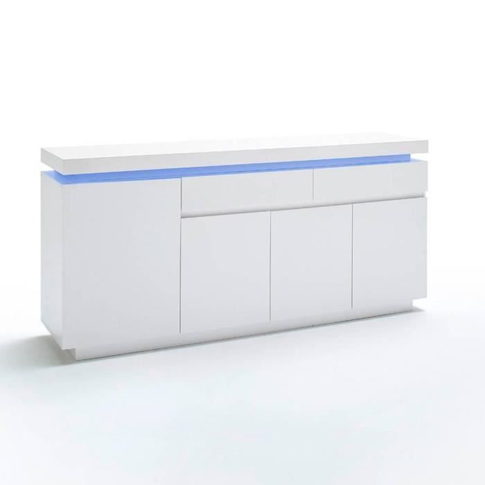 Buffet OCEAN laqué blanc brillant 4 portes 2 tiroirs LED inclus blanc Inside75