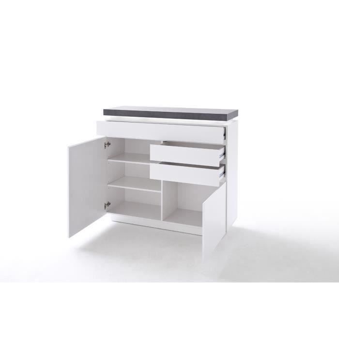 Commode eclairage LED en laque blanc mat - L120 x H113 x P40 cm