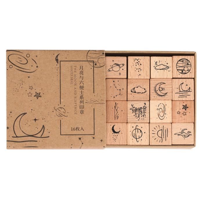 16 Pièces Manuel Timbre Joint en Bois Stamper Cartes Faire Album Articulaire tampon encreur de decoration petites fournitures
