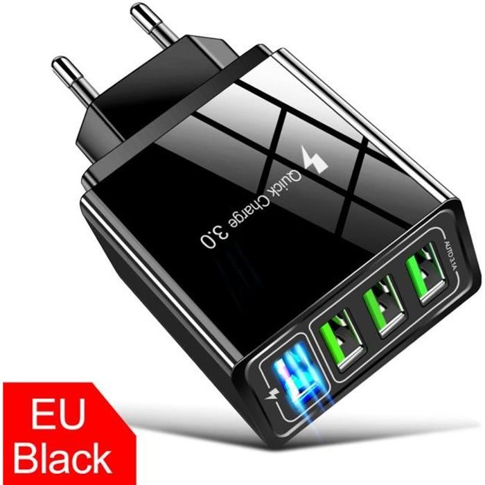 Chargeur rapide rapide QC 3.0 avec adaptateur de chargeur mural USB Hub LED Prise pour Samsung iPhone