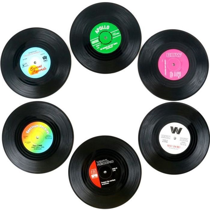 TRIXES Lot de 6 Différents Dessous de Tasses Rétro Vinyle