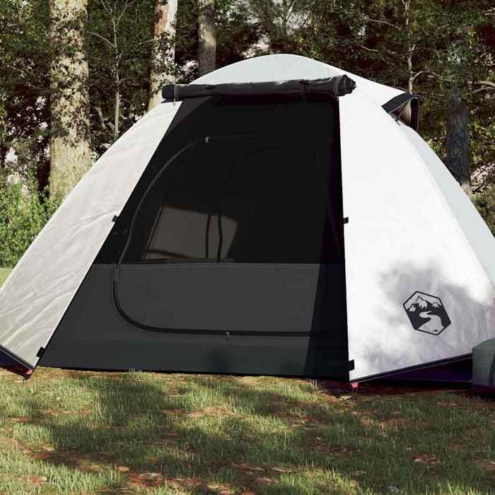 vidaXL Tente de Camping 2 Personnes Tente dOmbrage avec Sac Auvent Portable avec Parois Latérales pour Randonnée Blanc 94326