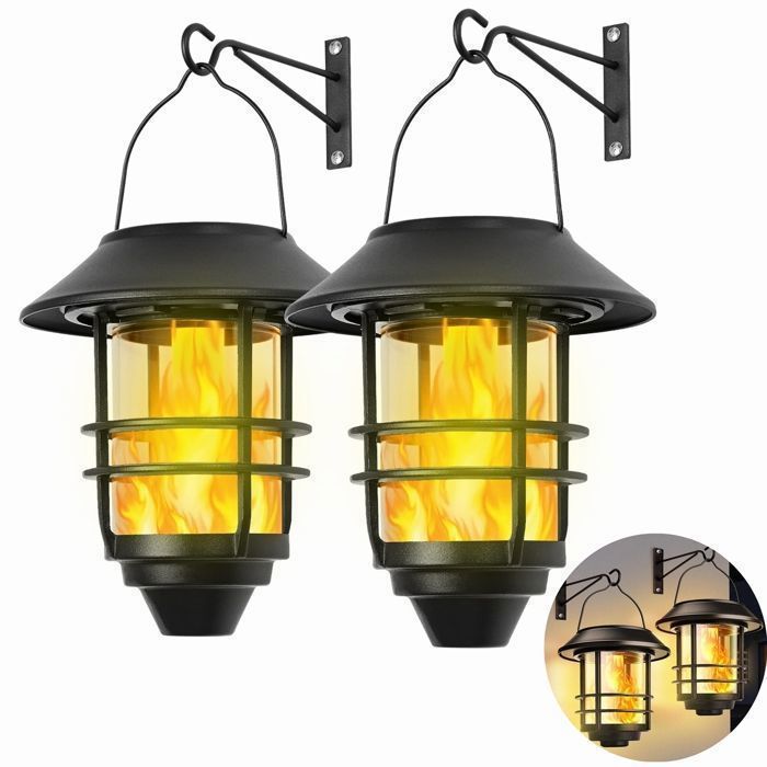 KENLUMO Lanterne Solaire Extérieure LED 2 Pièces Lanternes Solaires Extérieures avec Effets de Flamme Réalistes Imperméable IP65