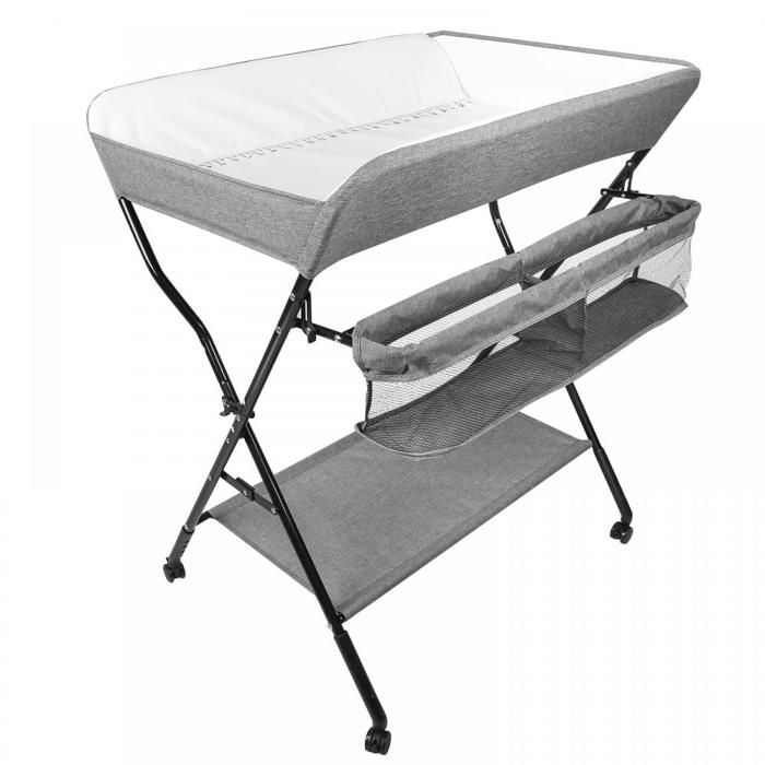B.LIVEM. Table à Langer Pliable Avec Panier de Rangement et Étagère Hauteur Réglable PVC Imperméable Gris 81*61*104cm