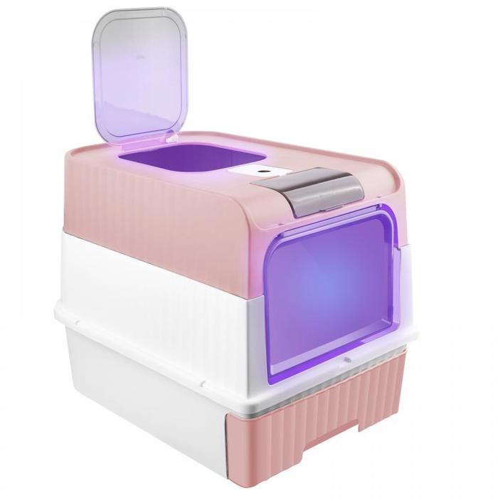 Comparer les prix de B.LIVEM. Bac à litière Gris avec couvercle XXL, Tiroir et pelle, fonction désinfection UV et stérilisation, 48*35*36cm