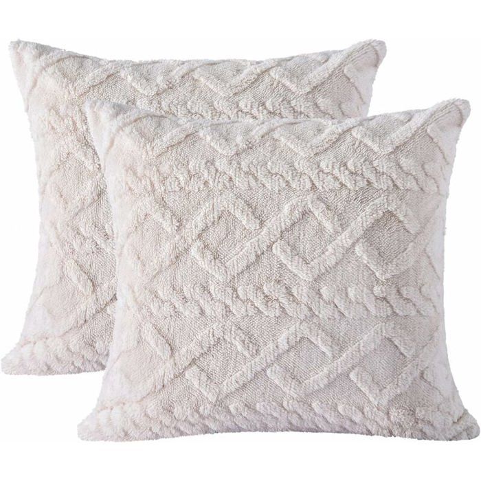 Housses de coussin - LARGEIGHT - Style bohème - Lot de 2 - 45 x 45 cm - Beige peluche douce
