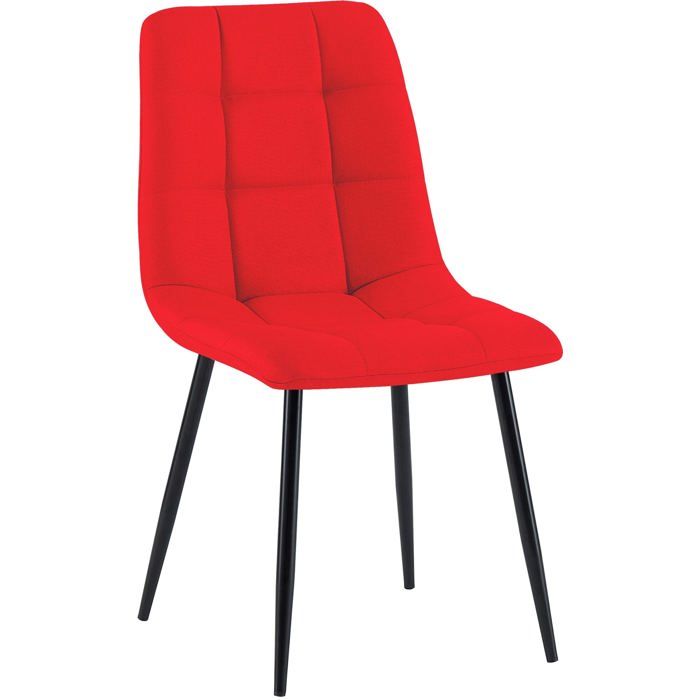 Chaise de salle a manger x1 coutures forme carrees en tissu rouge pieds en metal noir 10_0001972 Chaise de salle a manger x1 coutures forme carrees en tissu rouge pieds en metal noir 10_0001972