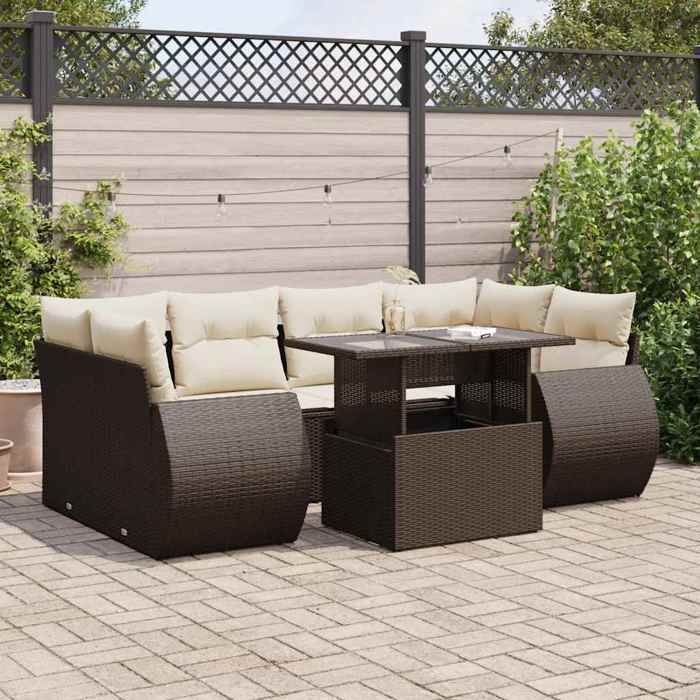 vidaXL Salon de jardin avec coussins 7 pcs marron résine tressée 3326594