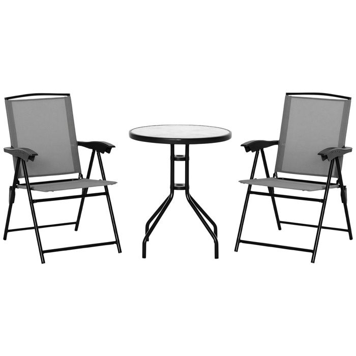 Ensemble de Jardin - Outsunny - 2 chaises dossier inclinables multi-positions pliables textilène - table ronde verre trempé - gris