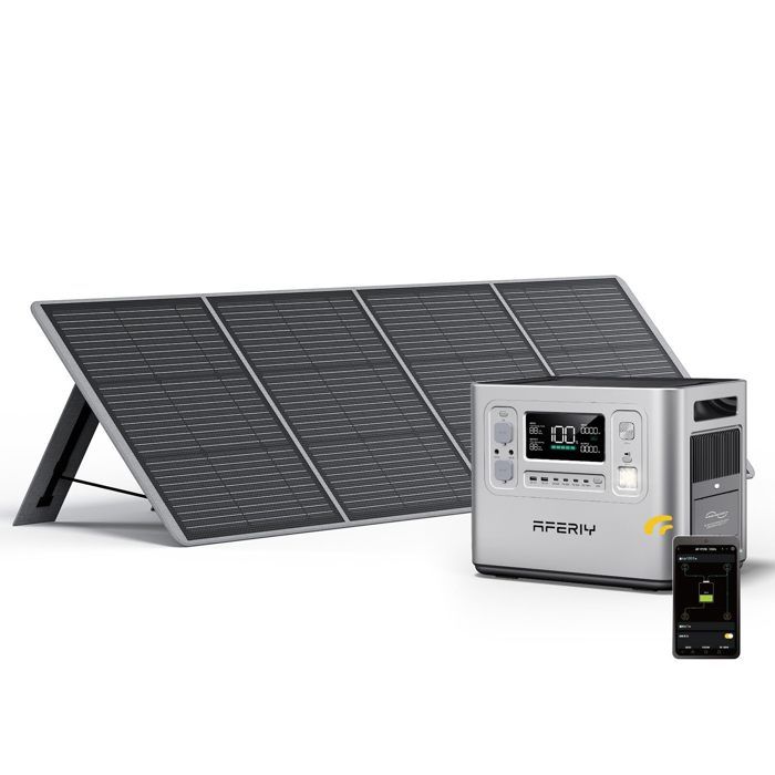 Générateur solaire portable - AFERIY - 2048Wh - 2400W - Panneau pliable 200W - UPS contrôle via appli