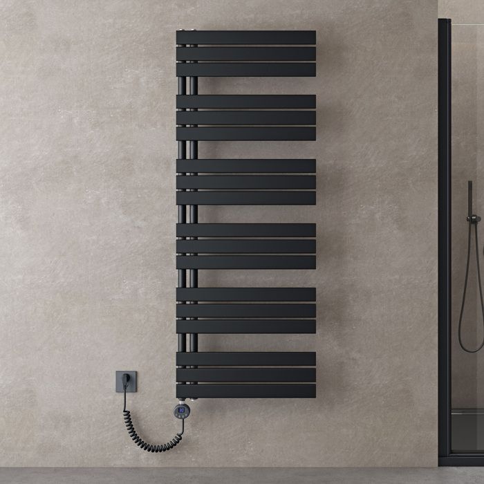 doporro Radiateur de Salle de Bain Sèche-Serviette 159x60cm Radiateur à Eau Chaude Gris Noir avec Résistance pour Radiateur 1000W