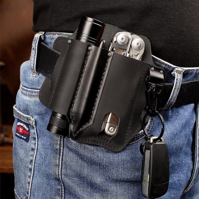 Gaine en cuir pour organiseur EDC - Porte-outils multifonction en cuir avec porte-cl pour ceinture et lampe d CEINTURE PORTE-OUTILS