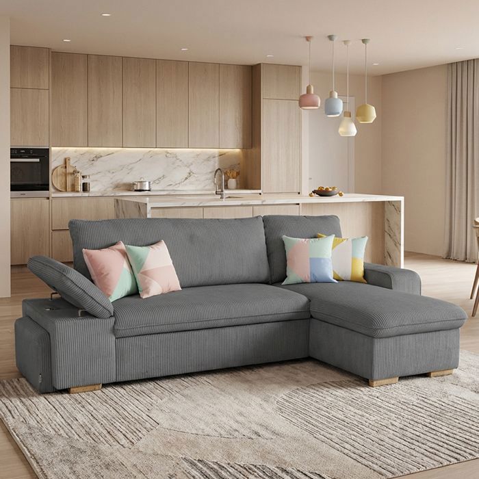 ALYA Canapé dangle reversible convertible Gris ANTHRACITE (velours côtelé ) - Taille M - 4 places - 255 x 148 x 88