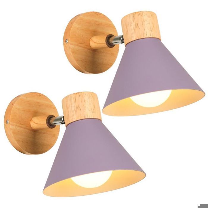 Applique murale - Ø17 5 cm (lot de 2) - Bois & métal - 2x E27 - Articulée vintage violet