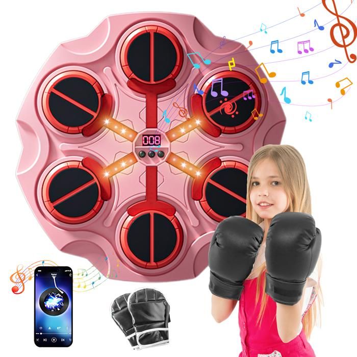 Machine De Boxe Musicale Enfants Avec Bluetooth - Gants Inclus, Lumières, 3 Modes, 11 Vitesses, Jouet Sportif 3-12 Ans - 13