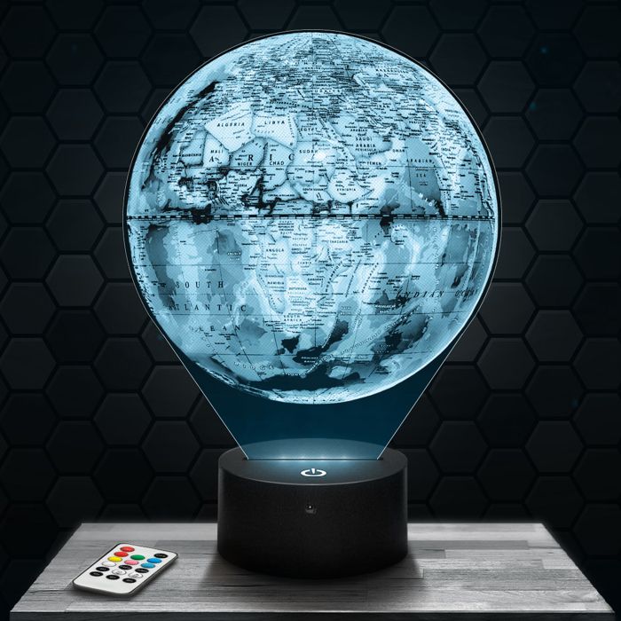 Lampe 3D - Globe - Accessoire Objet Cadeau Globe - Veilleuse Led Tactile avec socle au choix et télécommande