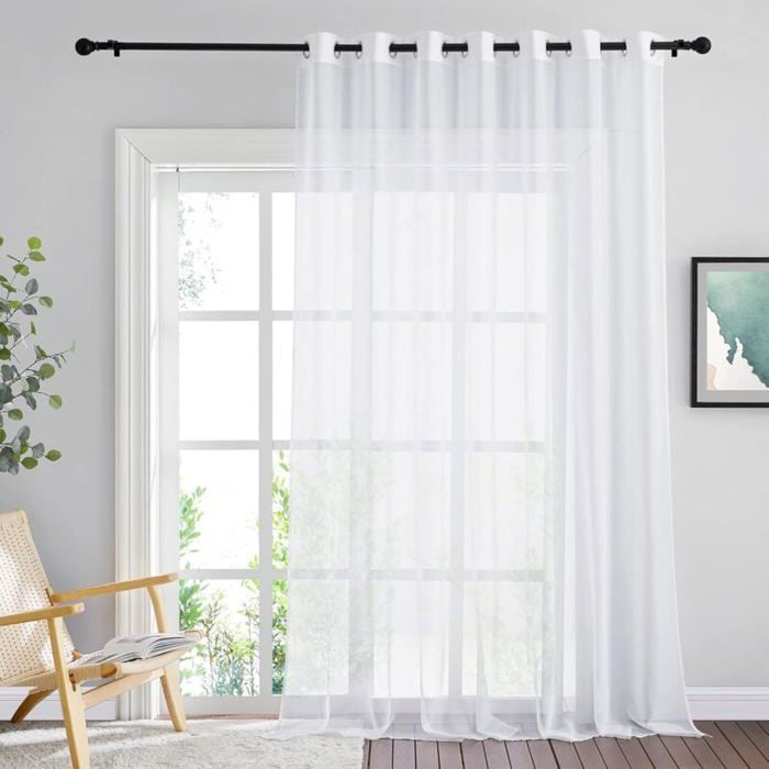 Voilage Blanc Rideaux Voilage en Voile avec Oeillets Lumière Filtrer L 200 x H 250 cm Blanc