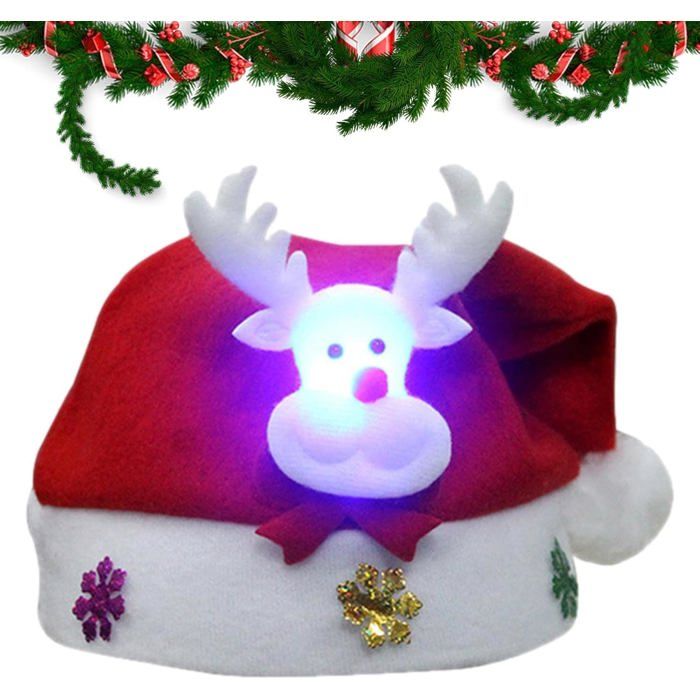 Bonnet De Noël LED Lumineux En Peluche - Chapeau Père Noël Clignotant Unisexe, Parfait Pour Les Fêtes En Famille