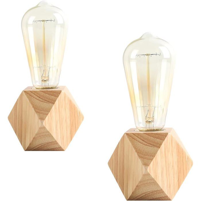 Petite lampe de table 2 pièces lampe de chevet avec base en bois de diamant à côté de la lampe E27 60W