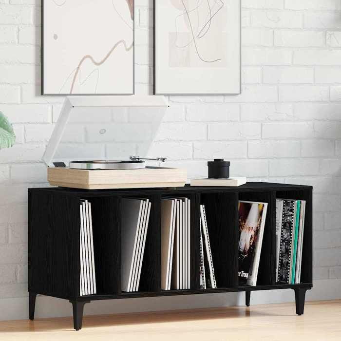 Meuble à vinyles - vidaXL - Chêne noir - 100x38x48 cm - Bois dingénierie - 5 étagères - Grand espace de stockage