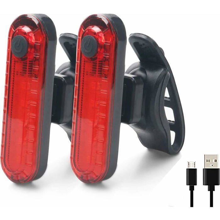 Feux Arrière Vélo 2 Pièces Eclairage Arrière Vélo USB Rechargeable COB LED Lampe Arrière Imperméable 4 Modes Sécurité.