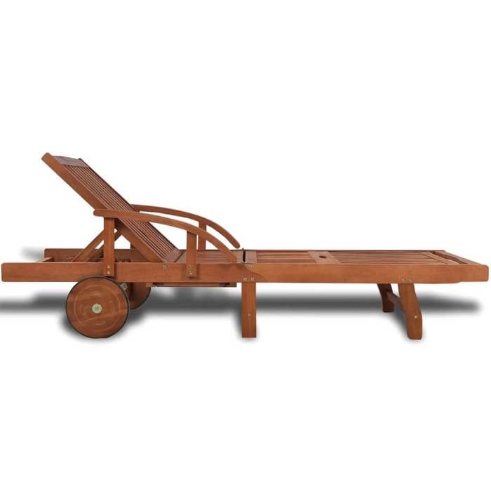 Chaise longue en bois dacacia - WIENS - 200x68x30-83 cm - Brun - Réglable - Roulette - Table pliante