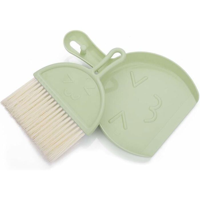 Ensemble Mini Pelle et Balayette Petit Balai et Pelle à Poussière avec Poils Doux pour Bureau et Nettoyage (Vert)