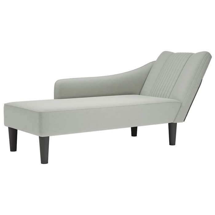 SALE 2026 Fauteuil long Gris - Fauteuil long avec accoudoir droit gris clair velours PRO631974562