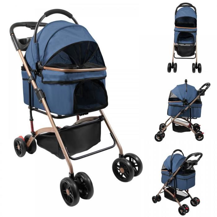 MIPAN.Poussette pour Chat 3 en1- Poussette Pour Petit Animaux Pliable - 96x70x48 cm - Poussette pour Chien/Chat de 15 kg - Bleu