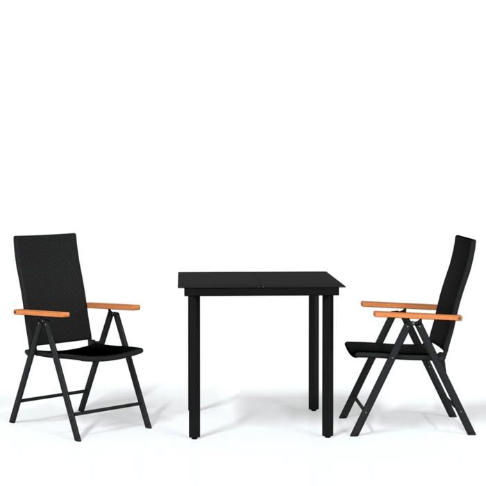 SALE 2026Meuble dExtérieur arrière-cour - Table et 2 Chaises Noir - Ensemble à manger de jardin 3 pcs Noir 25.89 Kg 582806