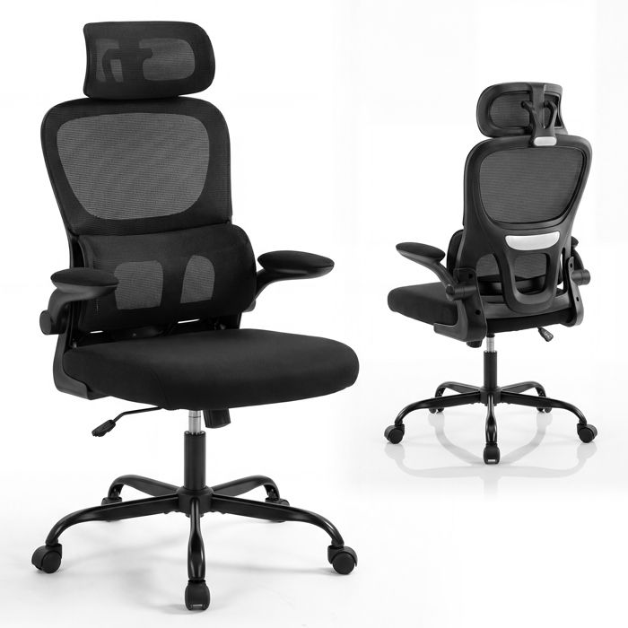 COSTWAY Chaise de Bureau Ergonomique en Maille à Dossier Haut avec Support Lombaire Appui-tête Réglable 72 x 72 x 116-126 cm