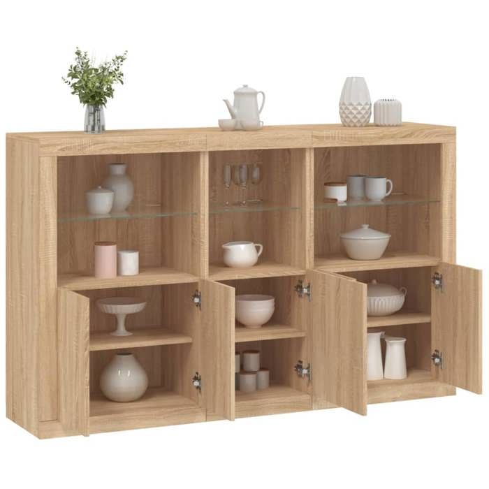 NEW 2026 Buffet Classique Armoire latérale pour salon avec lumières LED chêne sonoma 162x37x100 cm L3468
