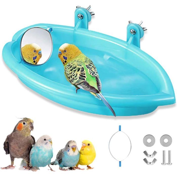 Baignoire Oiseau avec Miroir Bol Bain Cage Cockatiel/Perruche Label