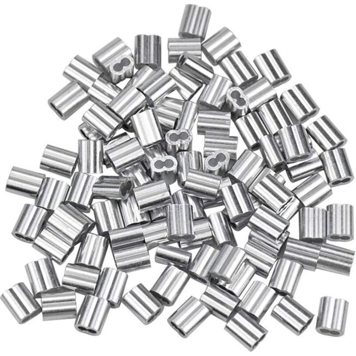 100 Pcs Manchons en Aluminium Ferrules en Aluminium de Câble Métallique Clip à Sertir en Aluminium avec Double Embouts pour Câbl