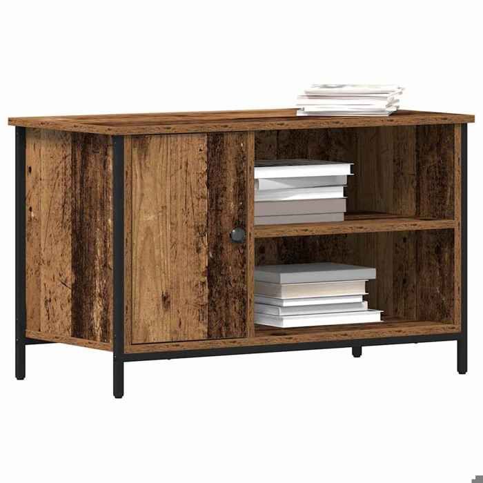 CHIC Marron Meuble TV Moderne - ZENCORE - MEUBLE DE SEJOUR - Cabinet TV - Bois ancien 80x40x50cm - Bois dingénierie 4358
