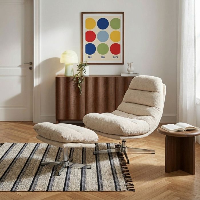Fauteuil avec ottoman THEMIS - Blanc
