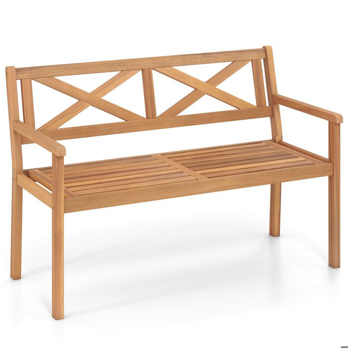 Banc de Jardin en Bois dAcacia COSTWAY 2 Personnes Dossier à Motif Géométrique Accoudoirs 56 x 119 x 80 CM Capacité 360 Kg