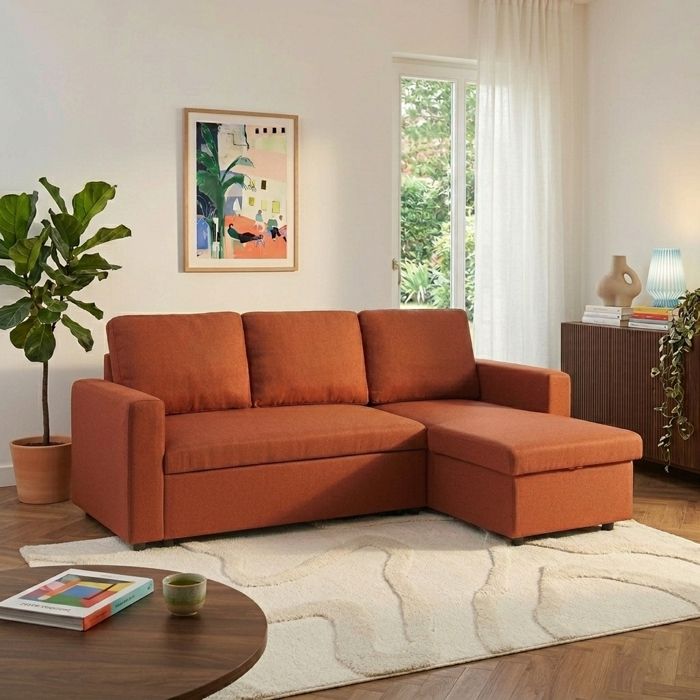 Canapé dangle convertible et réversible SPENA 4 places tissu terracotta Canapé dangle convertible et réversible SPENA 4 places tissu terracotta