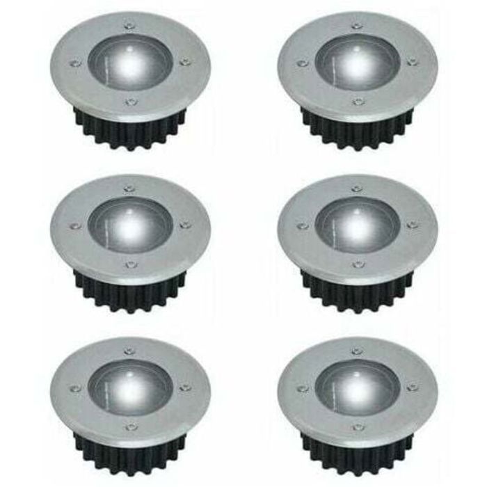 Lot de 6 spots LED solaires encastrables au sol - Ronds - Diamètre : 85 mm - Extérieur résistant au piétement - Façade en acier in
