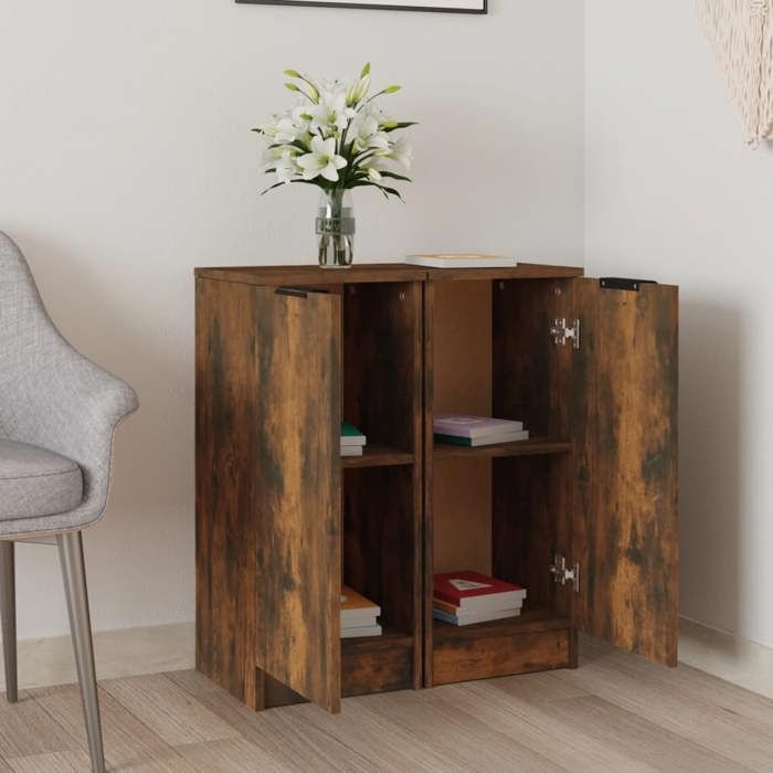 Lot de 2 buffets - vidaXL - bois dingénierie - chêne fumé - 2 compartiments - grand rangement - 30 x 30 x 70 cm 55xna27j