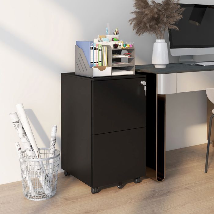 Caisson de bureau à roulettes 2 tiroirs verrouillable 37 x 43 5 x 67 5 cm noir