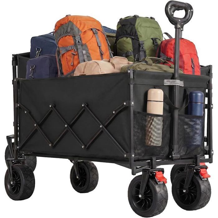 Chariot de Transport Pliable avec Poignée4 Roues Renforcées Dont 2 Roues Universelles pour Plage Camping Jardin200 L