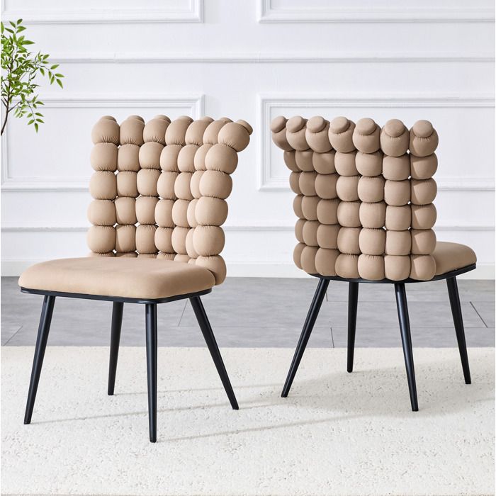 Chaises Salle A Manger Lot De 2 Velours Camel Siege Contemporain FloraGrace Pour Salon Entree Facile A Assembler 48x54x88cm