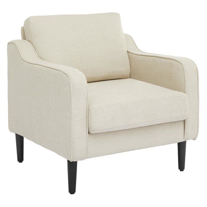 Fauteuil d’accent style années 50 lin haut dossier pieds bois durables salon chambre coin lecture beige