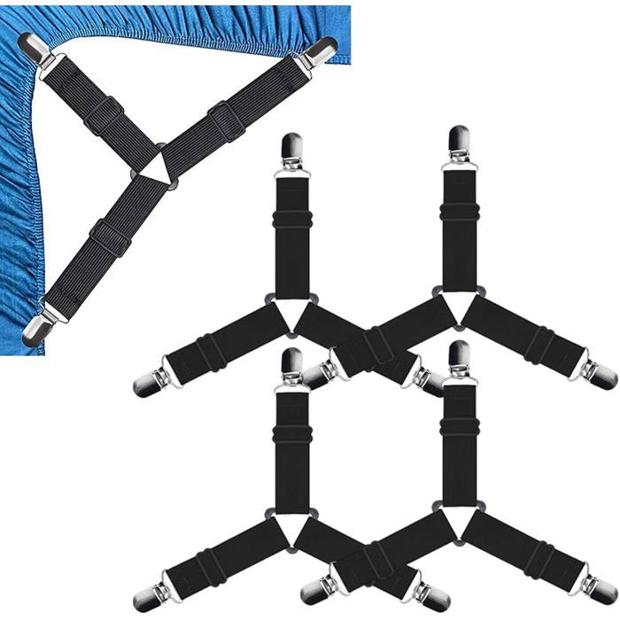 Sangles triangulaires élastiques ajustables pour matelas tendeurs de drap housse couleur noire