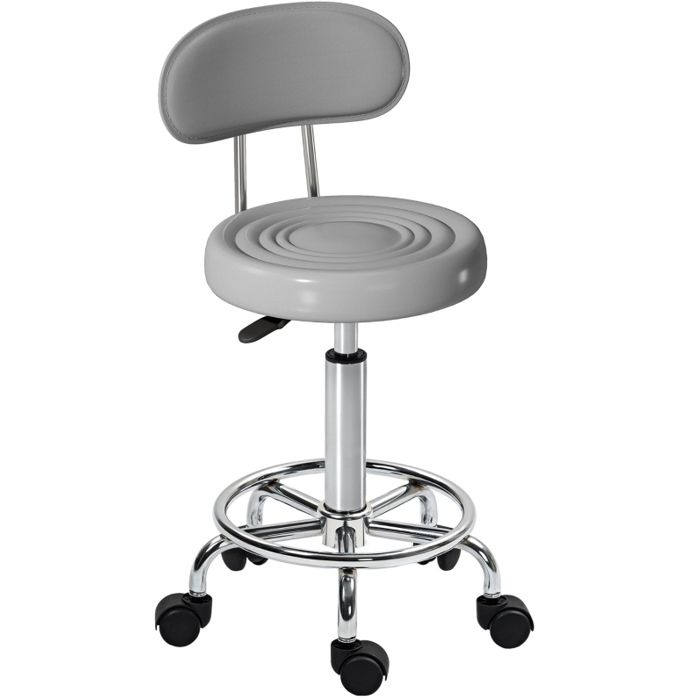 SENVIRO Tabouret pivotant réglable en hauteur avec dossier et repose-pieds à roulettes simili gris 20 x 36 x 45 cm