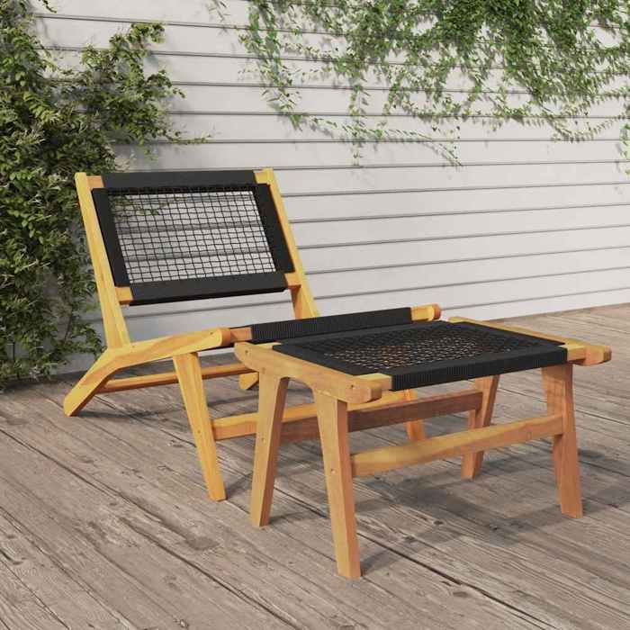 Chaise de terrasse confortable 1 PC Fauteuil Extérieur et repose-pieds Bois teck solide et polyester LL3570
